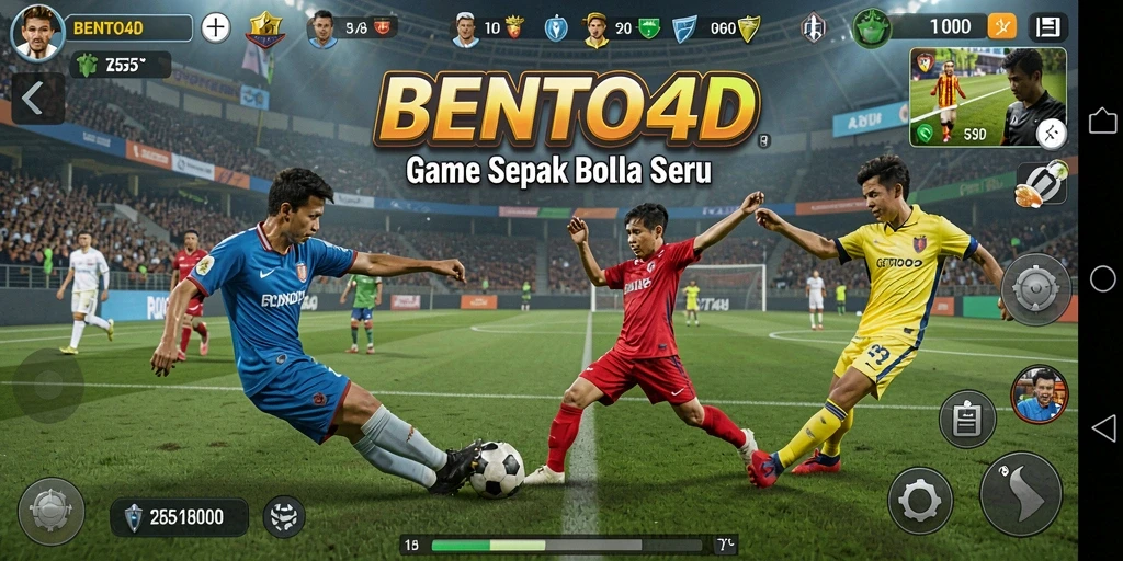 Gameplay BENTO4D menampilkan aksi seru sepak bola yang mendebarkan.