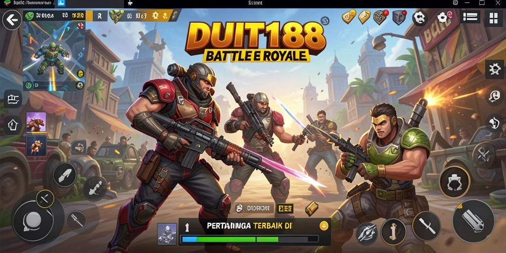 Tangkapan layar menunjukkan aksi seru dalam pertarungan Battle Royale di DUIT188.