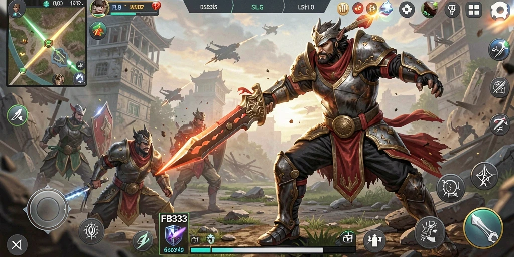 Screenshot menunjukkan pertempuran epik dalam gameplay FB333.