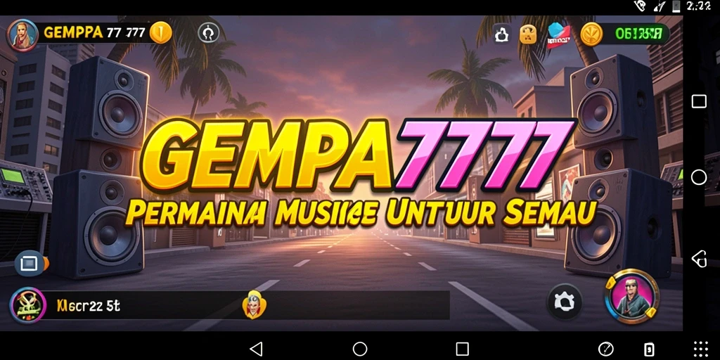 Screenshot gameplay GEMPA777, menunjukkan antarmuka permainan musik yang interaktif.