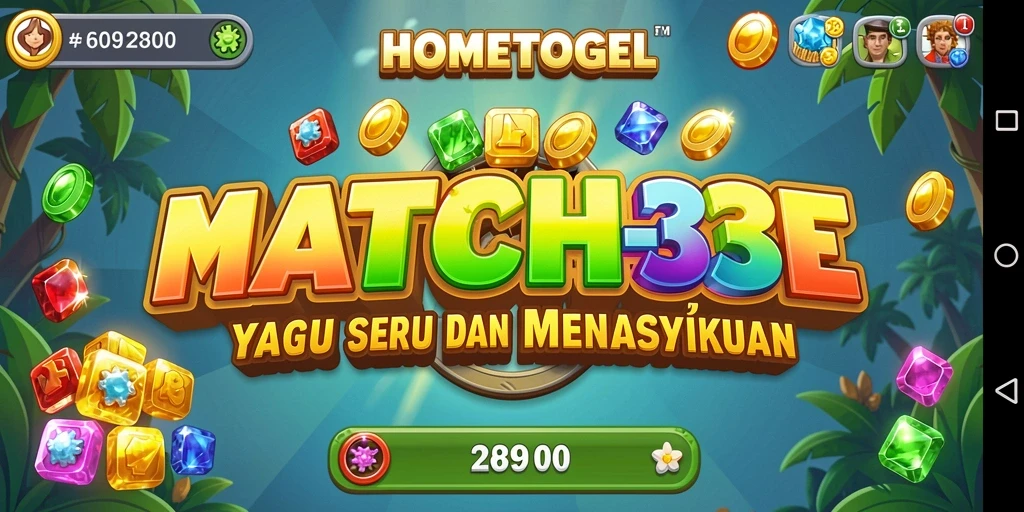 Screenshot menarik dari gameplay Match-3 HOMETOGEL.