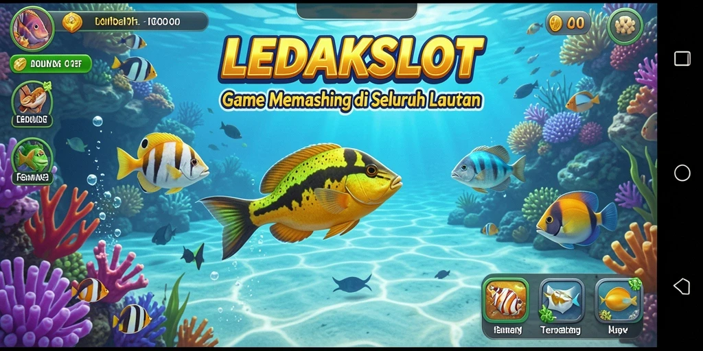 Screenshot gameplay LEDAKSLOT yang menampilkan aksi memancing seru.