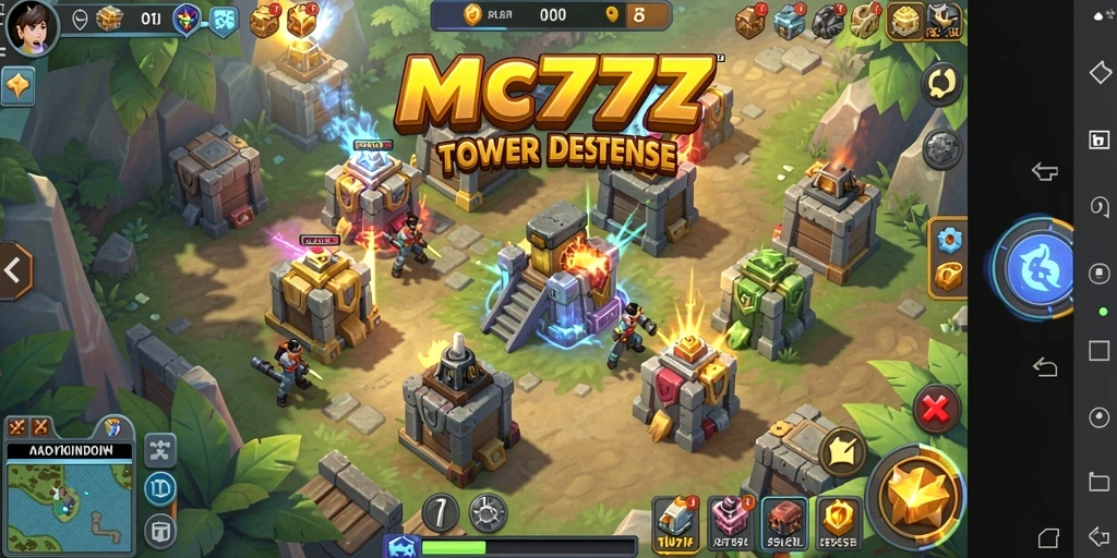 Tampilan gameplay seru dalam MC777 dengan strategi Tower Defense.