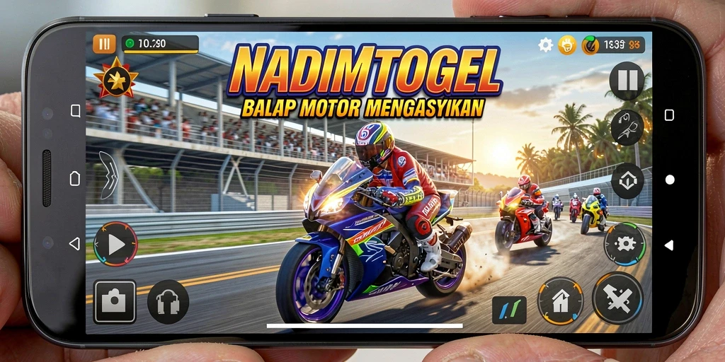 Tampilan gameplay seru di NADIMTOGEL dengan balap motor yang mendebarkan.