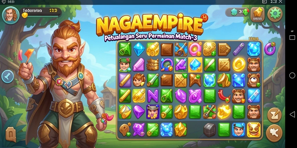 Screenshot menunjukkan gameplay seru di NAGAEMPIRE Match-3.