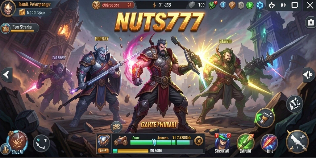 Screenshot gameplay <strong>NUTS777</strong> menampilkan pertempuran intens dan strategi.