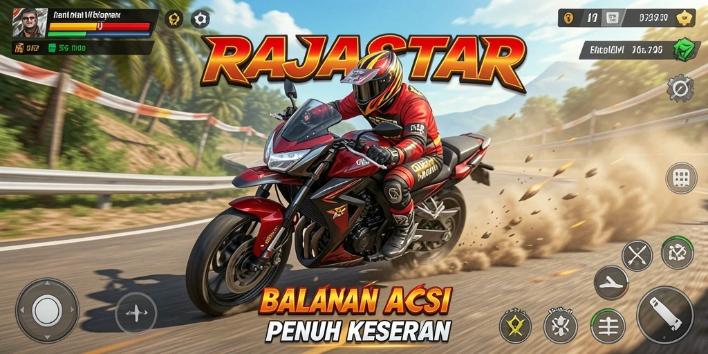 Gameplay mendebarkan dari RAJASTAR dengan berbagai sepeda motor balap.