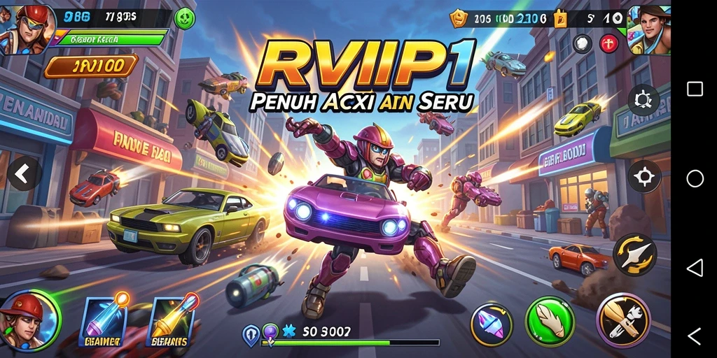 Screenshot utama RVIP1 menampilkan aksi seru dalam gameplay Arcade.