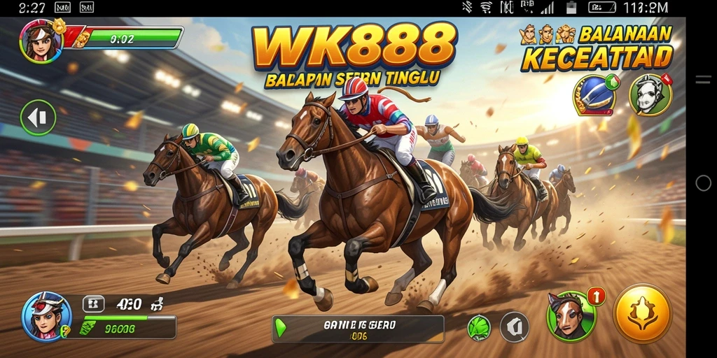 Gameplay balapan intens di WK888 dengan kendaraan cepat dan trek yang menantang.